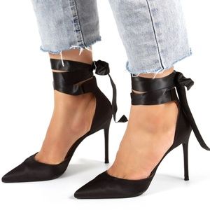 Satin Lace-up Pointy Toe Heeled Pumps. New